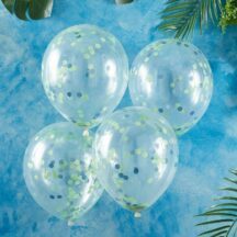 5 Luftballons gruenes und blaues Konfetti