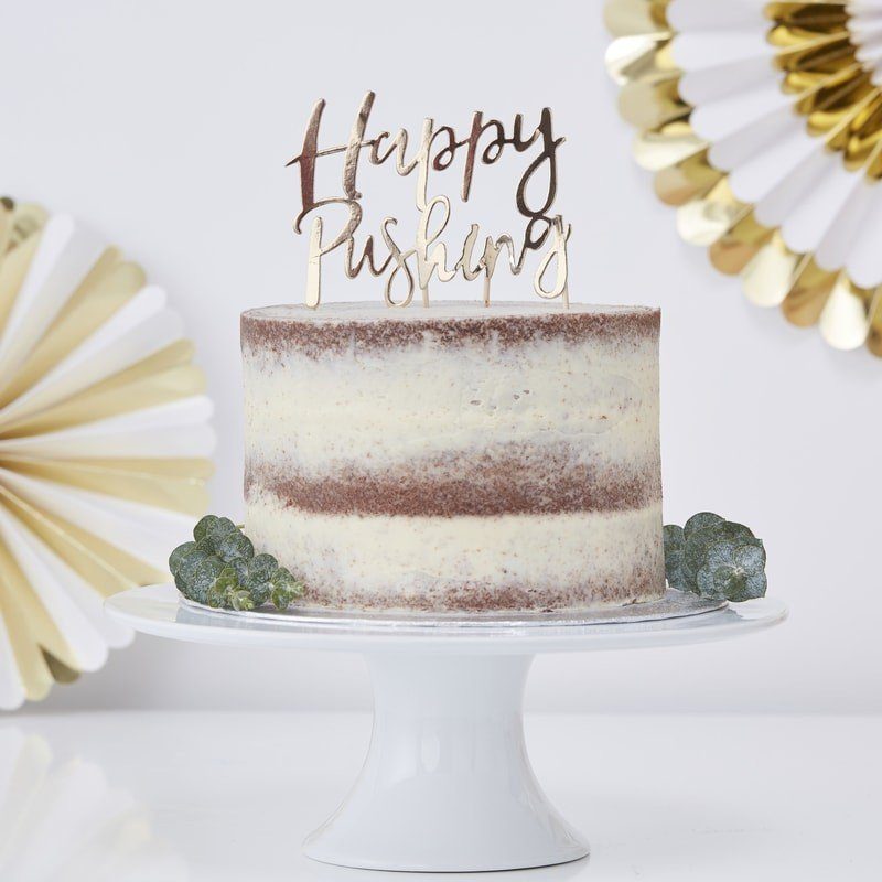 Cake Topper ‘Happy Pushing’ Gold