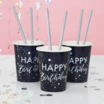 Pappbecher Happy Birthday irisierend