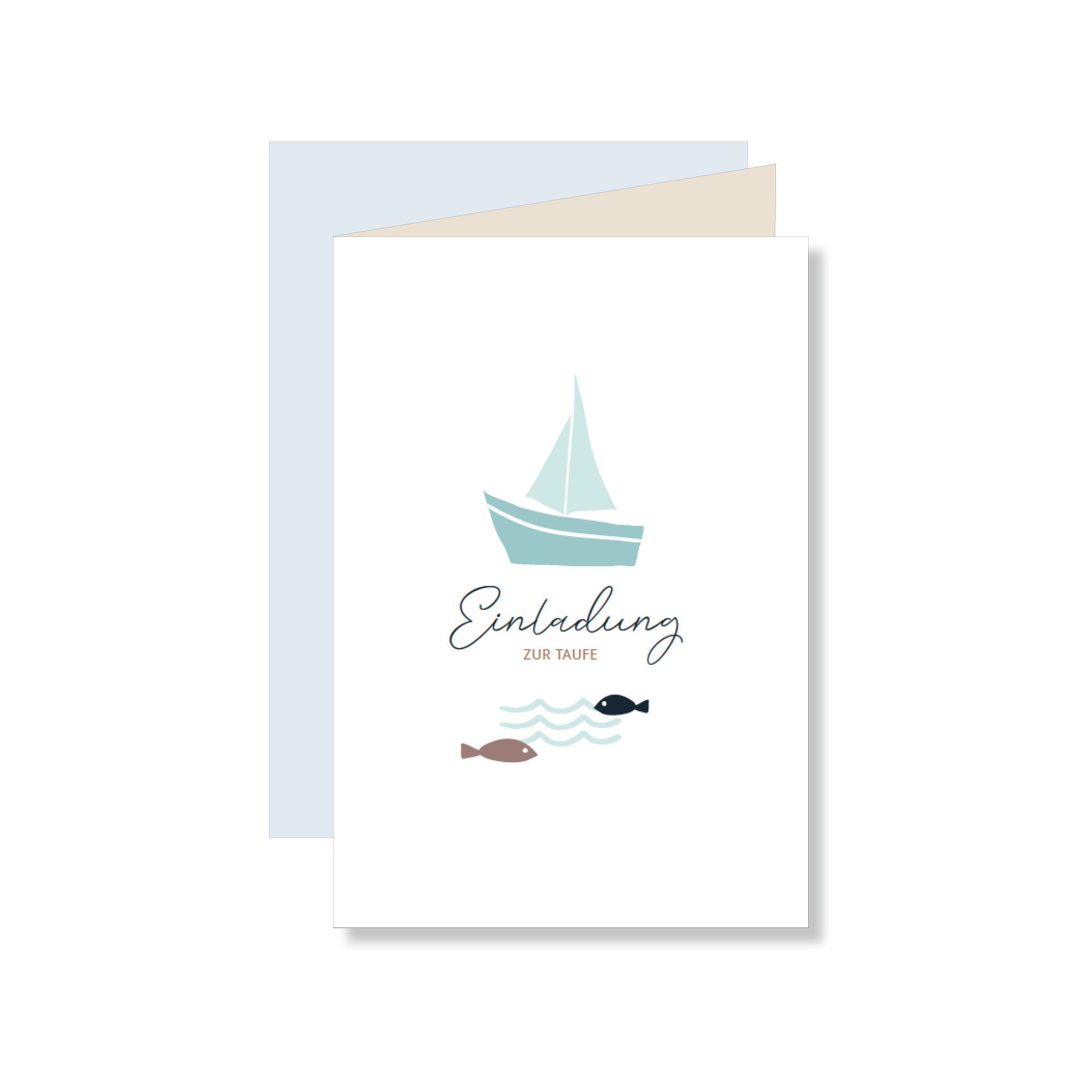 Einladungskarte Taufe Skandi Boot
