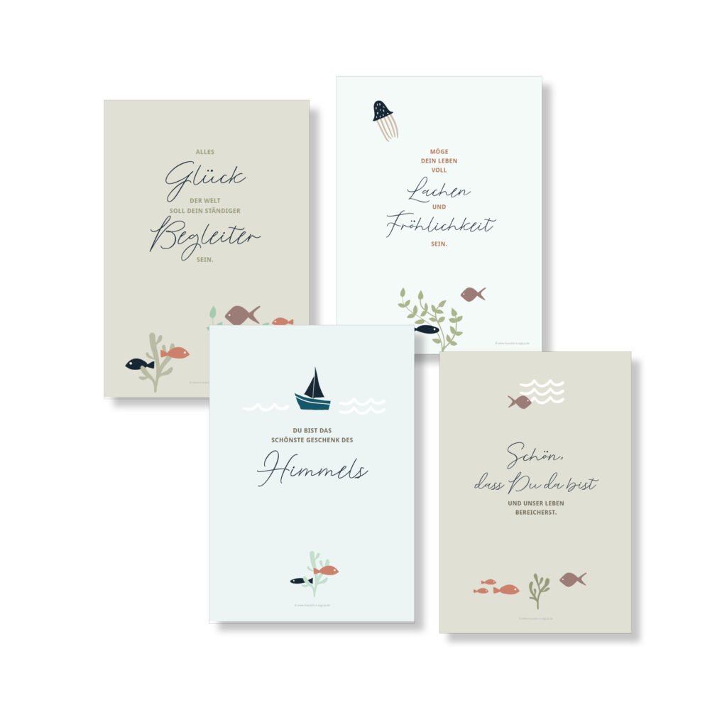 Postkartenset Taufsprüche Skandi Boot Fräulein K. Sagt Ja