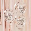 5 Luftballons mit roségoldenem Konfetti 'hello 30'