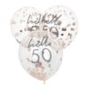 5 Luftballons mit roségoldenem Konfetti 'hello 50'