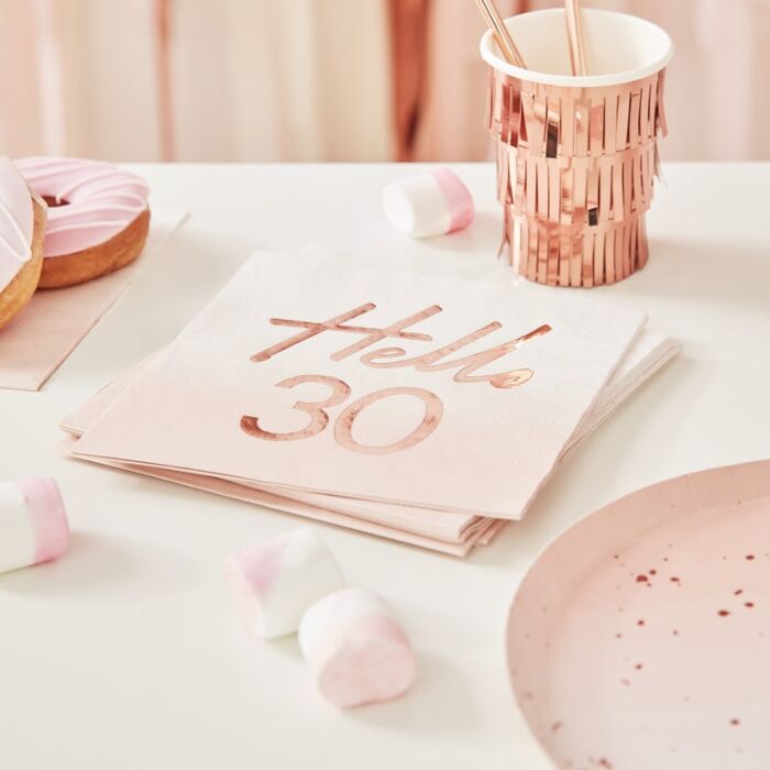 Papierserviette ‘hello 30’ roségold