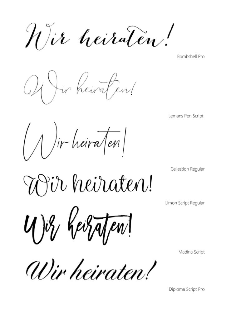 Schöne Kalligrafie & Schriftarten für Eure Hochzeitseinladung 2020