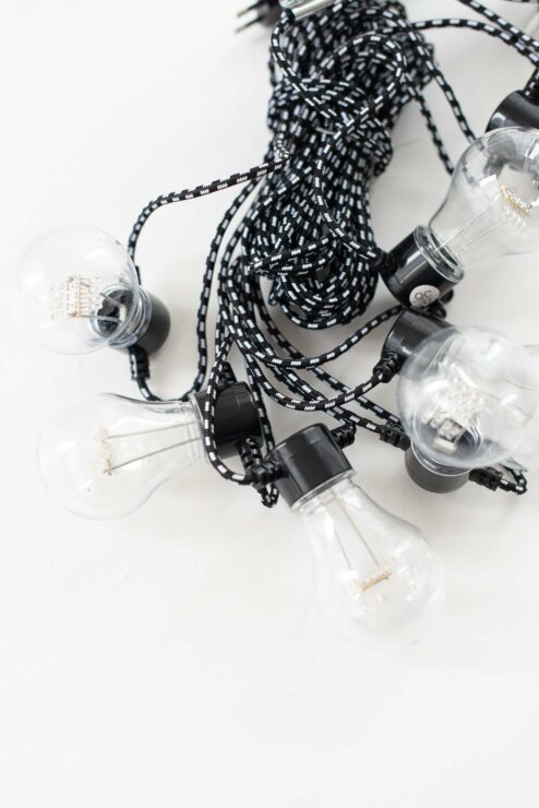 Lichterkette LED mit Textikabel schwarz-weiß