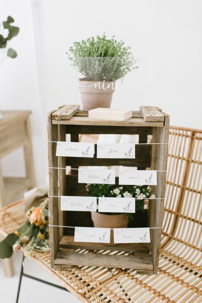 Unsere DIY Sitzplan Idee aus Weinkiste könnt ihr mit wenigen Dekorationen super schnell nachmachen. Für den Tischplan für eure Hochzeit braucht ihr ... #sitzplan #hochzeit #diy