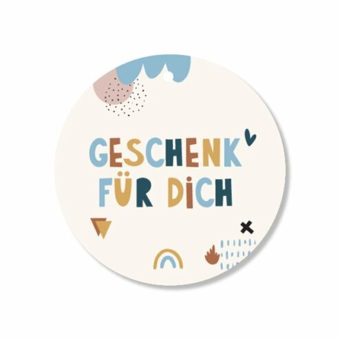 Geschenkanhaenger rund Bunte Buchstaben Einschulung