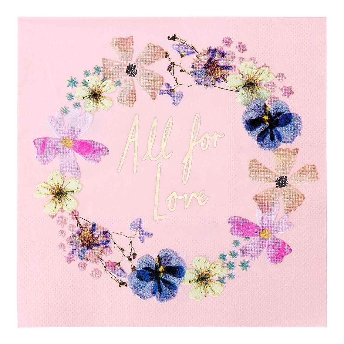 Papierservietten ‘All for love’ Blumen rosa