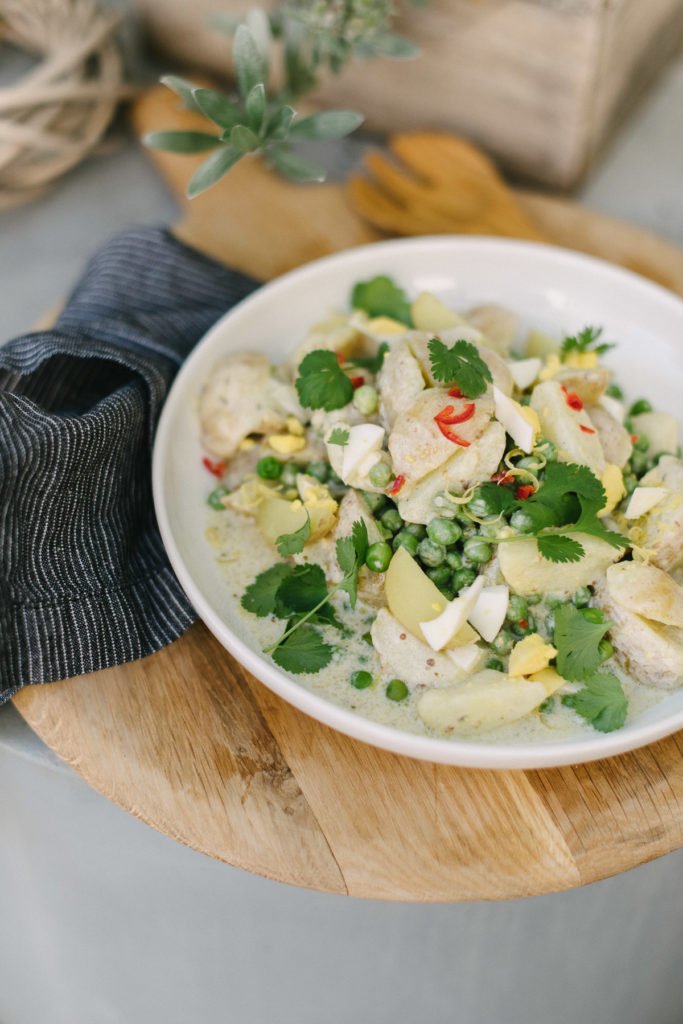 Rezept: Außergewöhnlicher Kartoffelsalat mit Erbsen und Koriander