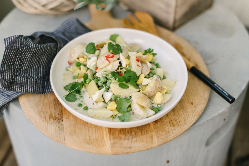 Rezept: Außergewöhnlicher Kartoffelsalat mit Erbsen und Koriander