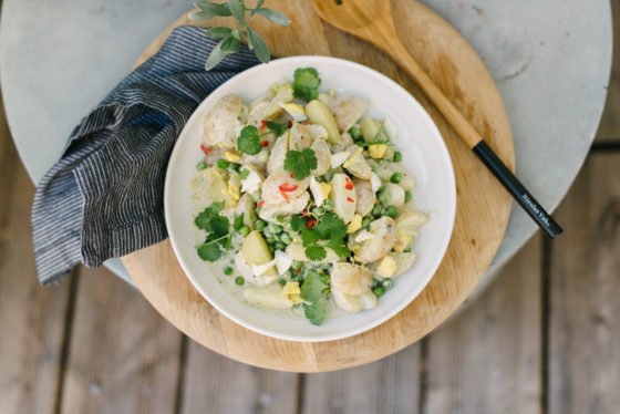 Rezept: Außergewöhnlicher Kartoffelsalat mit Erbsen und Koriander