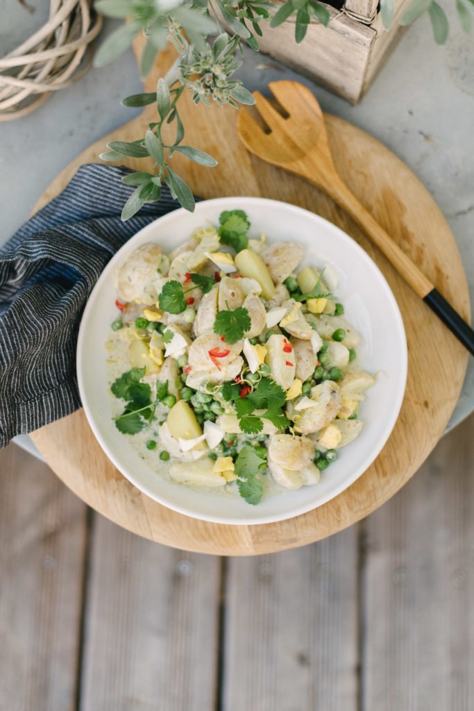 Rezept: Außergewöhnlicher Kartoffelsalat mit Erbsen und Koriander