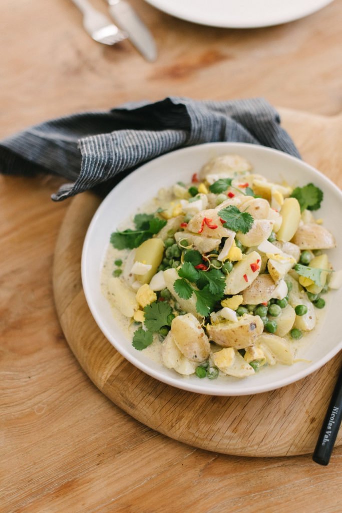 Rezept: Außergewöhnlicher Kartoffelsalat mit Erbsen und Koriander