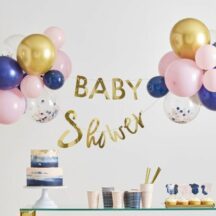 Girlande 'Baby Shower' gold mit Ballondekoration