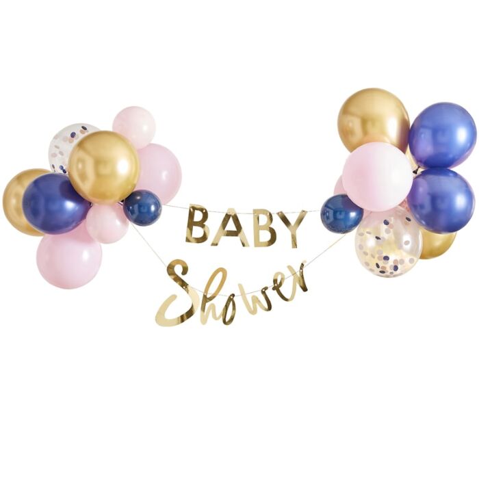 Girlande ‘Baby Shower’ Gold mit Ballondekoration