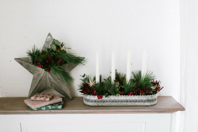 DIY Stern und Adventskranz mit Pflanzen für draußen dekorieren