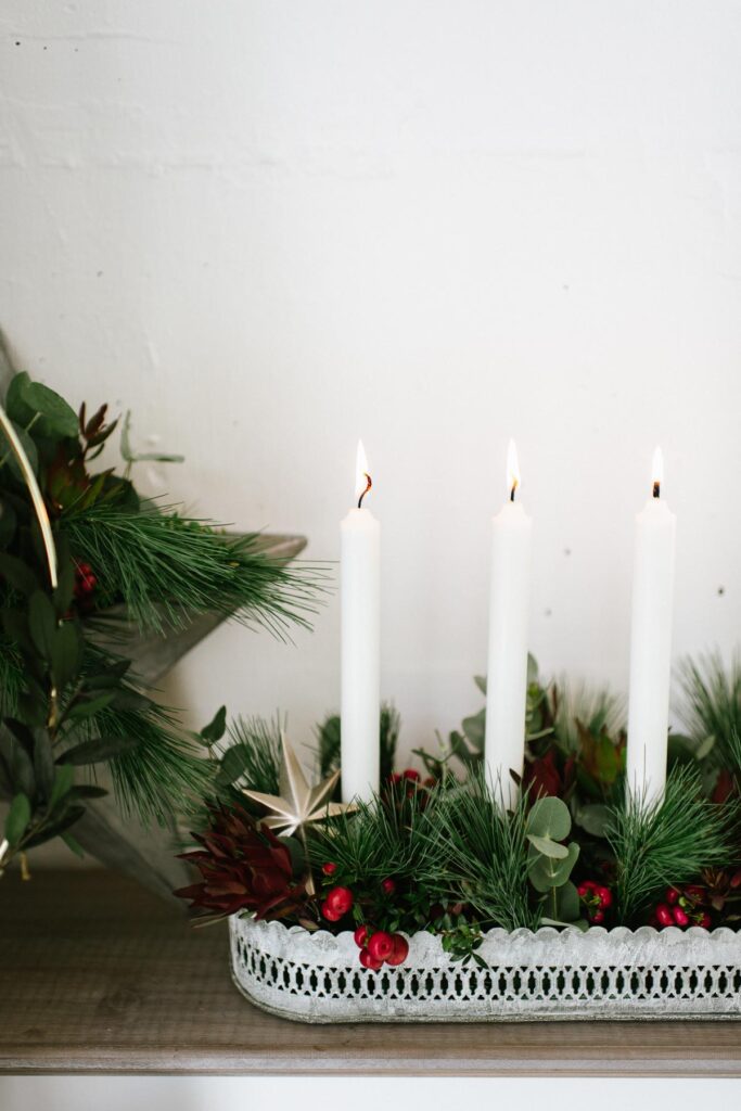 DIY Stern und Adventskranz mit Pflanzen für draußen dekorieren