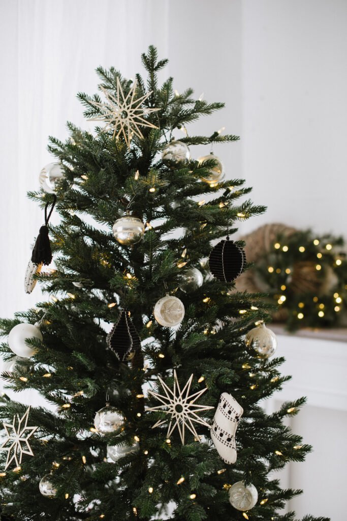 Weihnachten nordisch by Nature - gemütlich nordisch Weihnachten dekorieren mit DIY Tannenbaum in der Vase und Skandi Look in schwarz-weiß