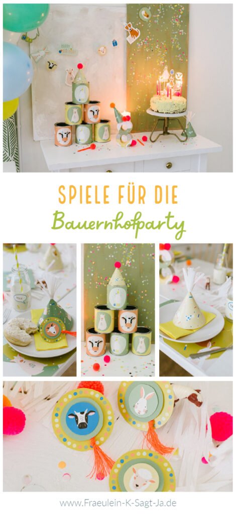 Spiele für die Bauernhofparty - Lustige Kinder Spielideen auf dem Bauernhof: Dosenwerfen, Schubkarrenrennen, Manschetten & Hütchen basteln.