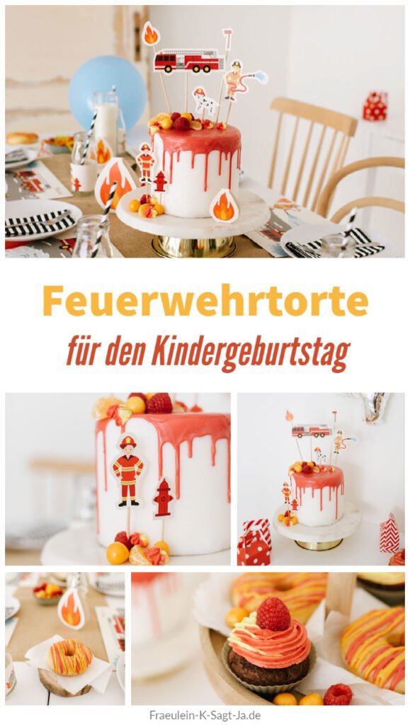 Feuerwehrtorte für den Kindergeburtstag: Einfache Torte, Donuts und Cup Cakes mit Cake Toppern zur Feuerwehr Torte verwandeln. Gelingt sicher!