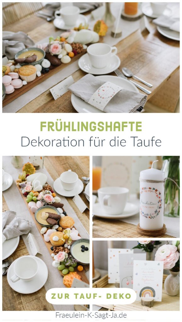 Frühlingshafte Dekoration für die Taufe - Taufdeko für Mädchen und Jungs. Einladungskarten, Menükarten, Banderolen, ... für euer Tauffest.