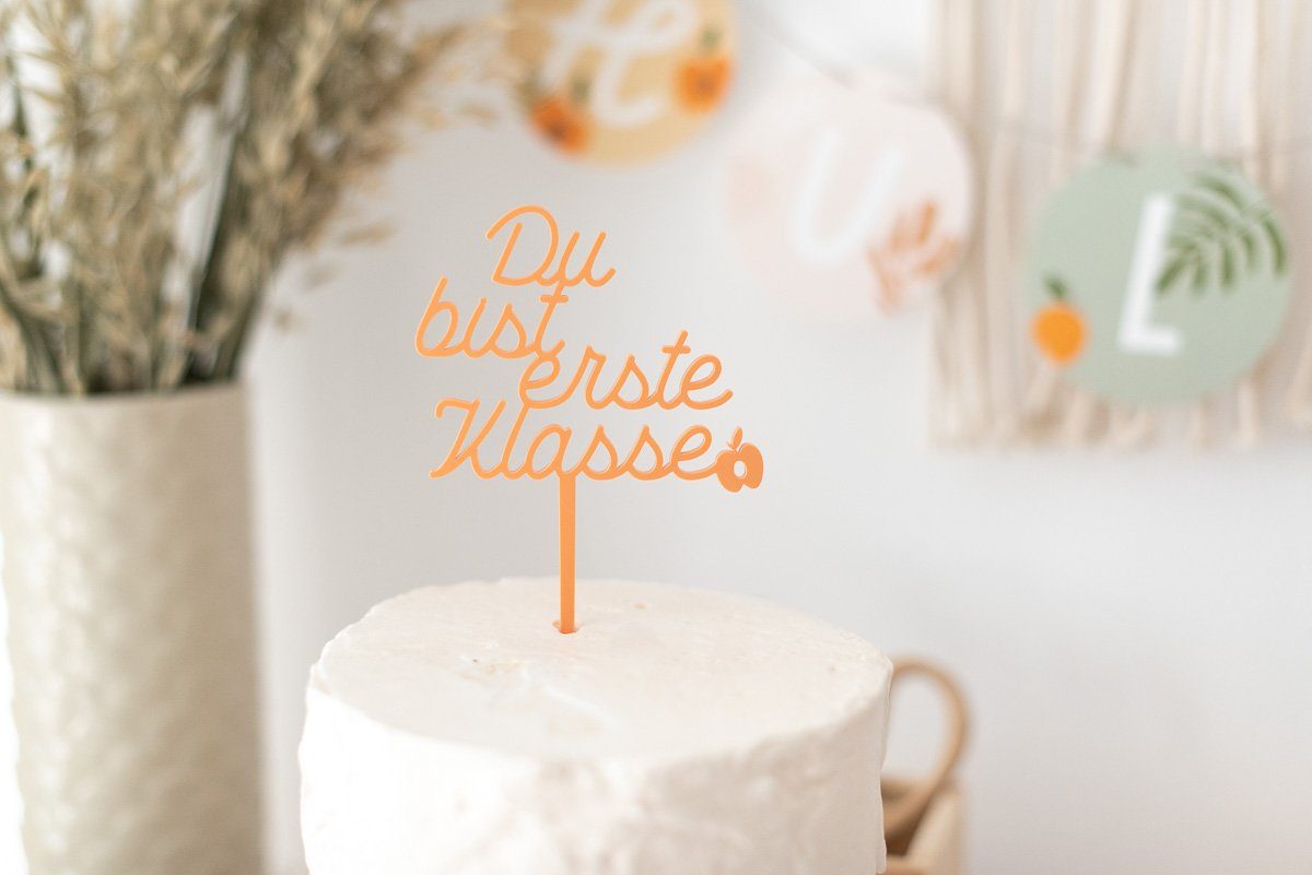 Caketopper ‘Du bist erste Klasse’ pastell orange