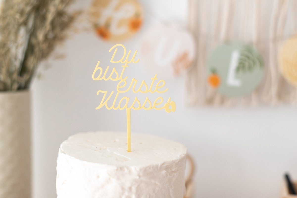 Caketopper ‘Du bist erste Klasse’ pastell gelb