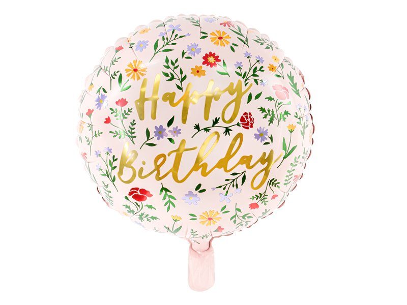 Folienballon Happy Birthday Blumen Geburtstag Ø 75cm Helium Ballon Geschenkidee 