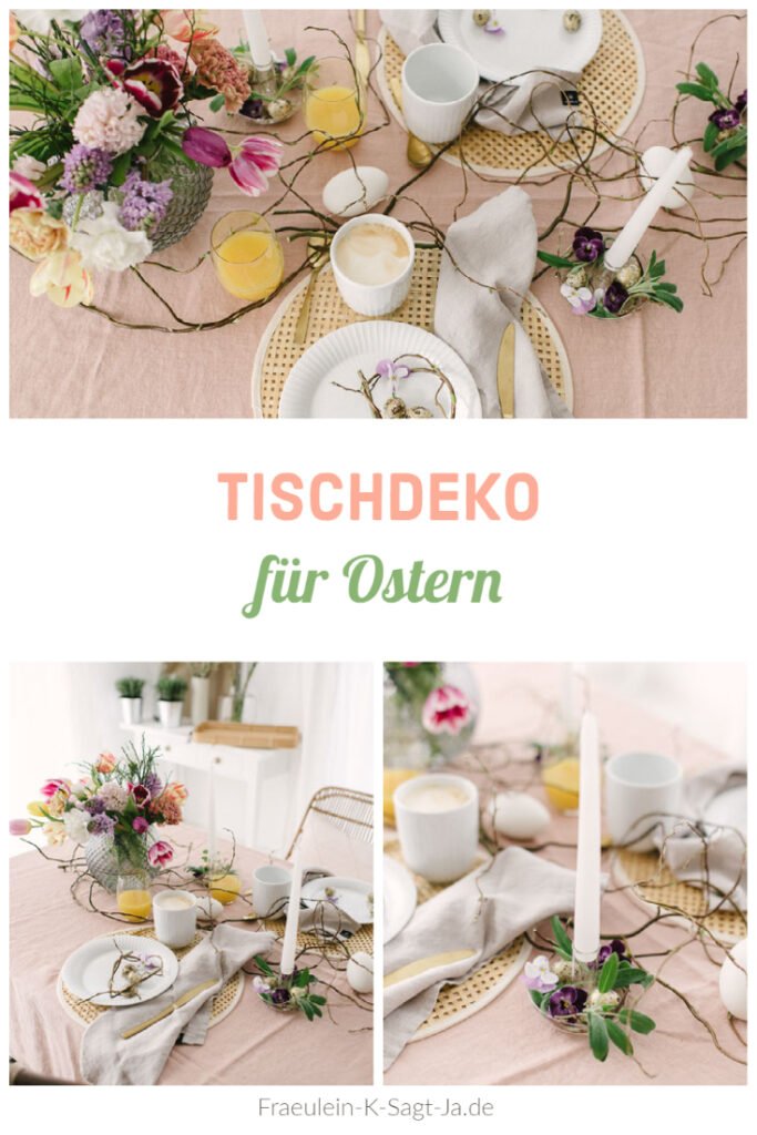 Rosé Tischdeko für Ostern. Frühlings- Deko für euren Osterbrunch mit der Familie. Dekoriert euer Osterfest: Tischdecke, Leinenservietten, ...