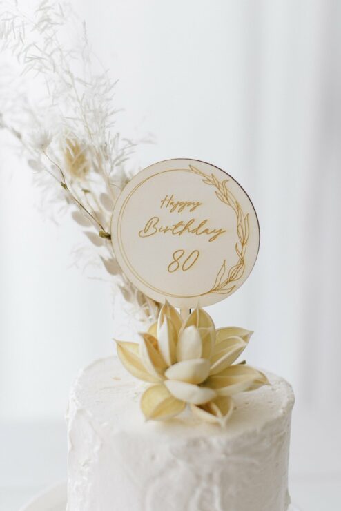 Cake Topper 'Lilie' Happy Birthday + Zahl aus Holz