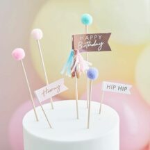 Cake Topper Happy Birthday Pom Poms