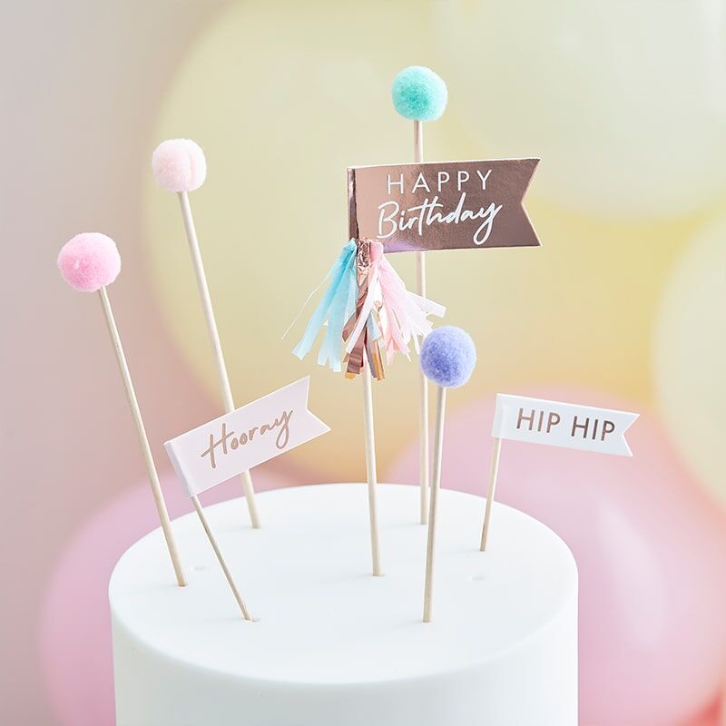 Caketopper Happy Birthday Pom Poms