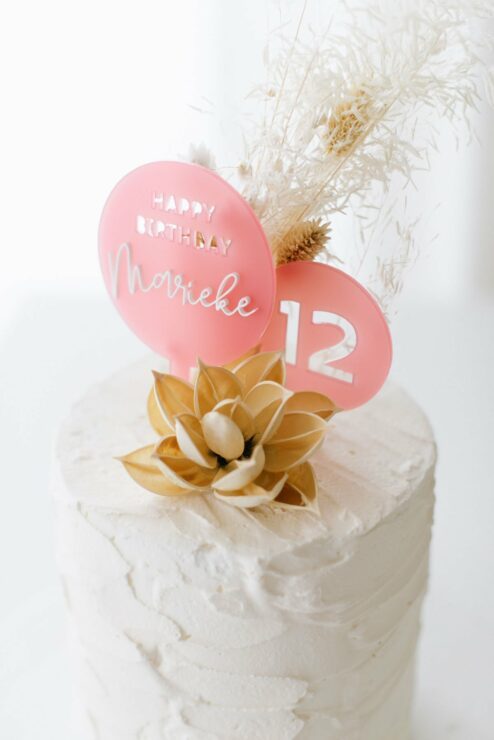 3D Cake Topper Happy Birthday 'Marieke' altrosa transparent
