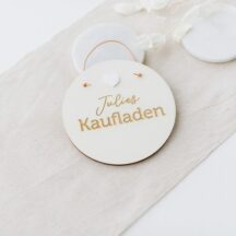 Namensschild Kaufladen Herz rund Holz -2