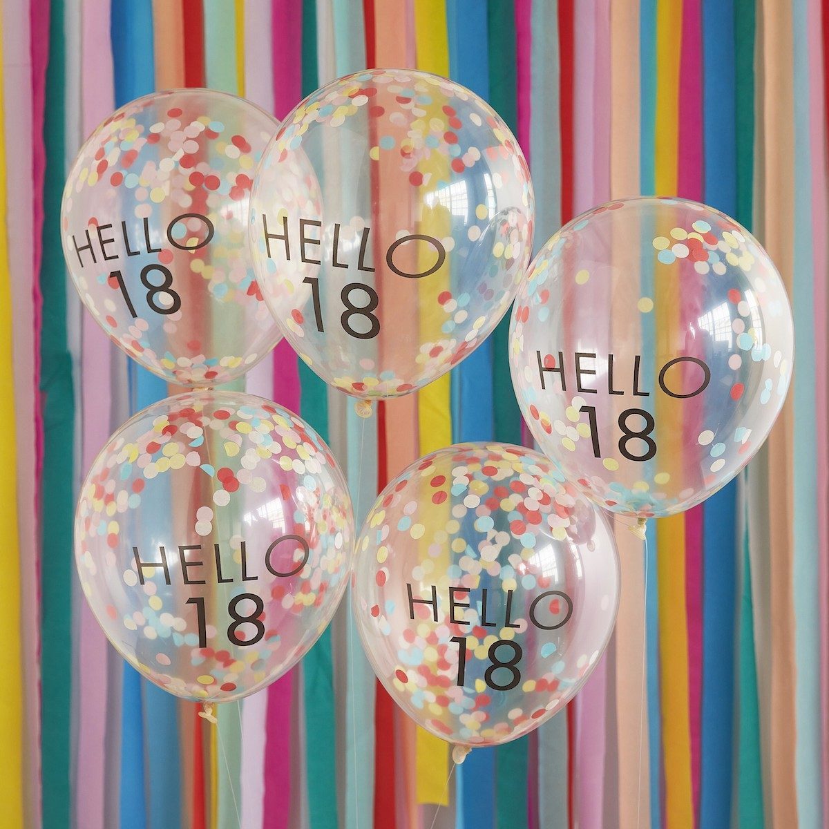 Hello 18 Regenbogen Konfetti Ballons