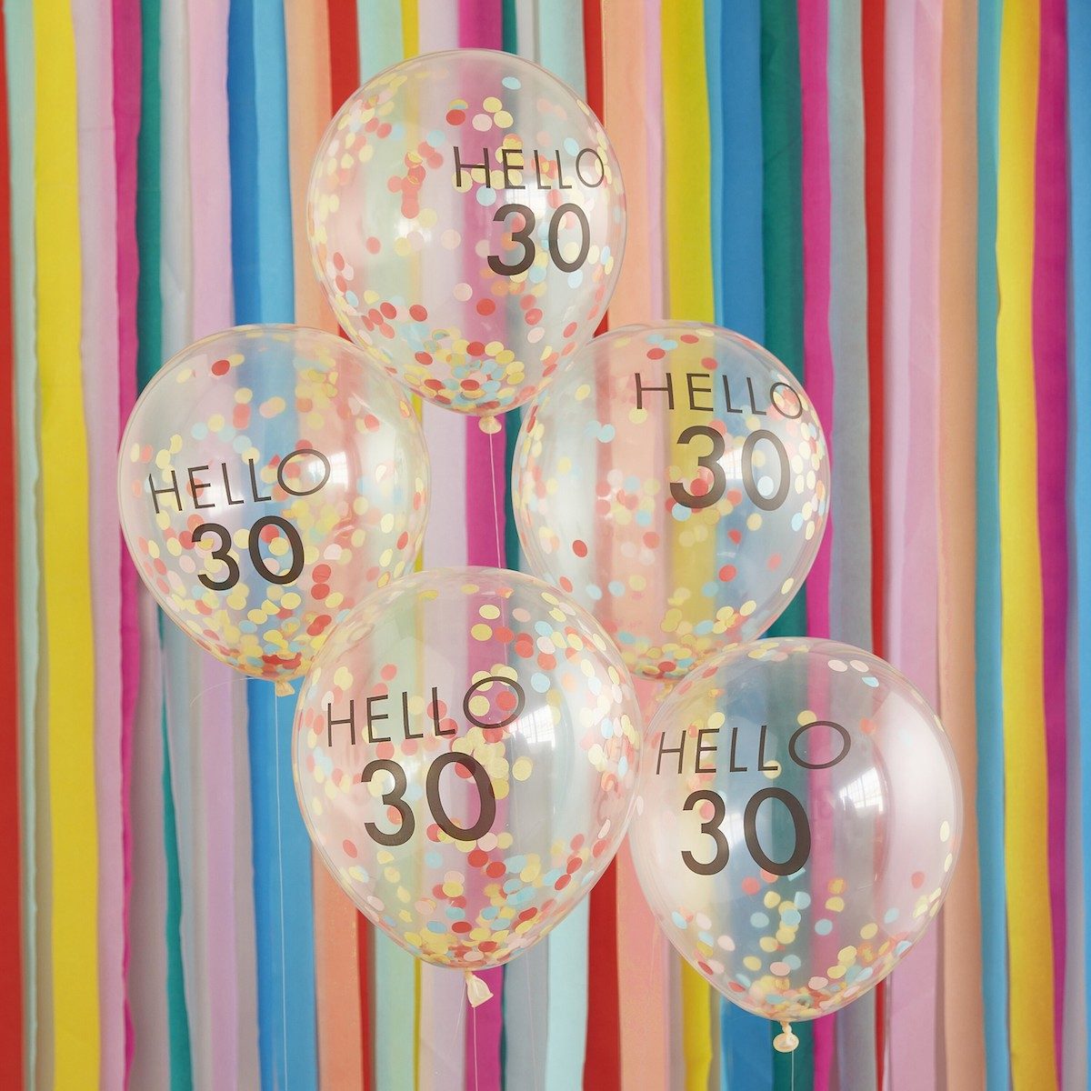 Hello 30 Regenbogen Konfetti Ballons