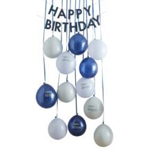 Super nette Überraschung am Geburtstagsmorgen: Blaue Ballons und der Schriftzug 'Happy Birthday' zieren die Zimmertür. Auch ein tolles Erlebnis für kleinere Kinder zischen den Ballons hindurch zu laufen... Auch an der Wand oder dem Regal sieht das Dekoset toll aus!