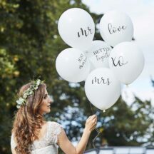 Weiße Hochzeitsluftballons mit Slogan