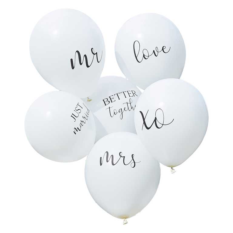 Weiße Hochzeitsluftballons mit Slogan