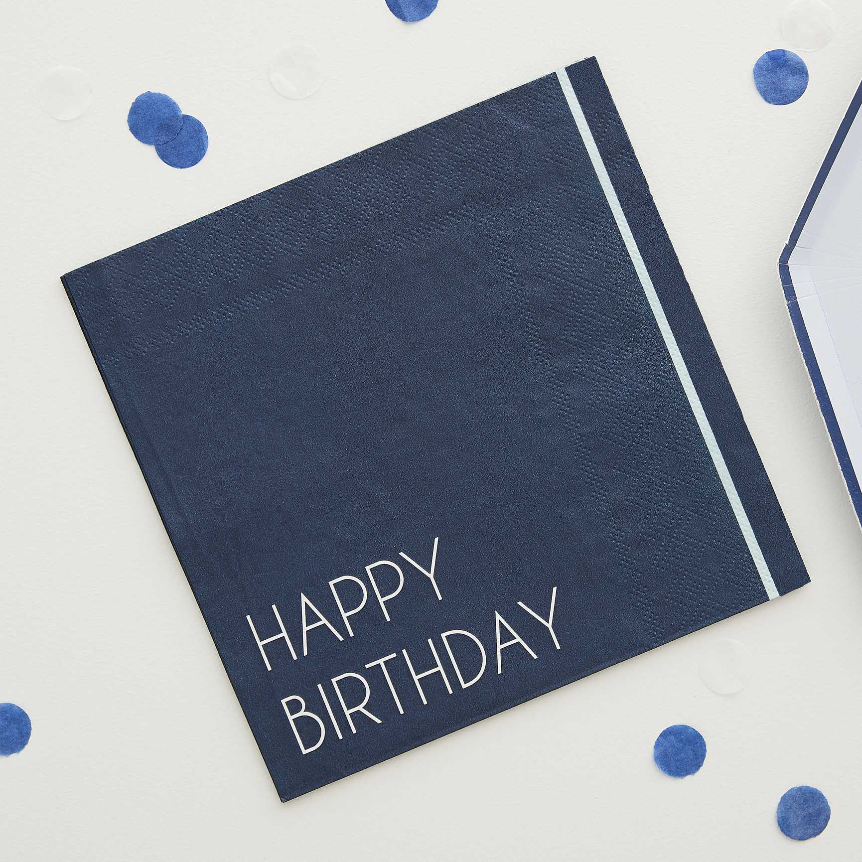 Papierserviette Happy Birthday marineblau