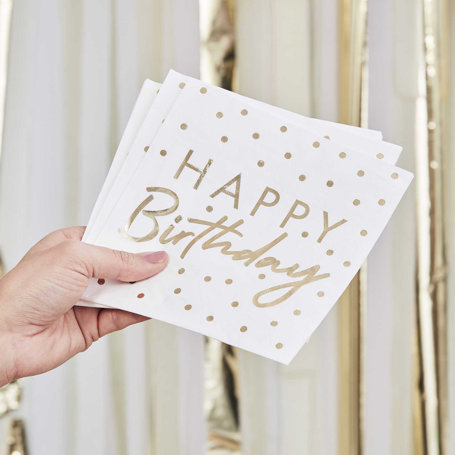 Papierservietten Happy Birthday gold gepunktet