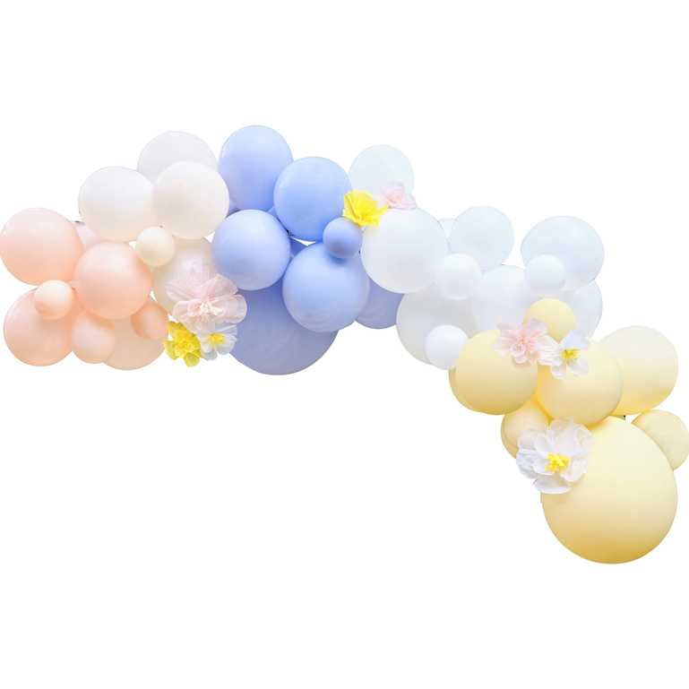 Ballongirlande pastell mit Seidenblumen