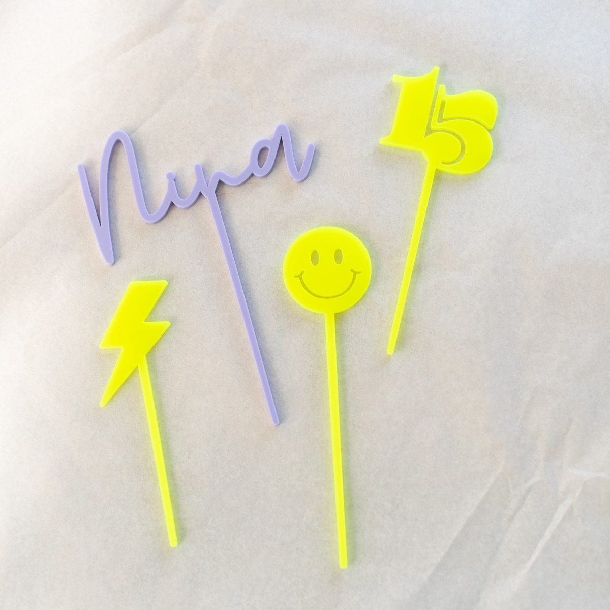 Caketopper Set ‘Cool Kids’ flieder neon gelb