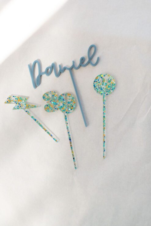 Cake Topper Cool Kids graublau glitzer