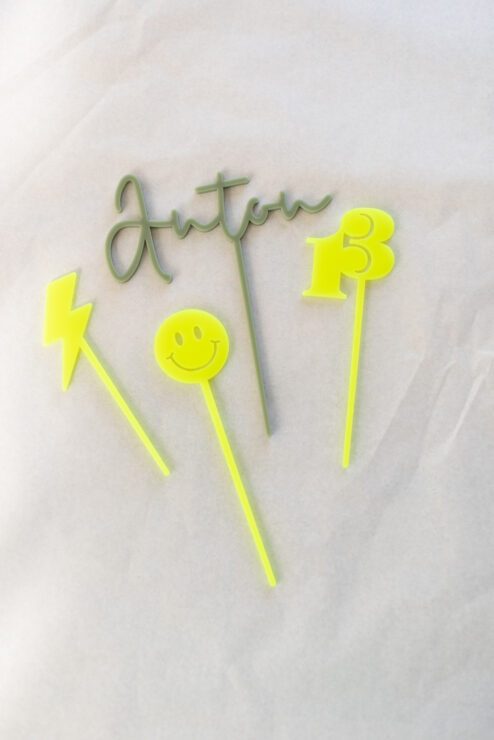 Cake Topper Cool Kids olivgrün neon gelb