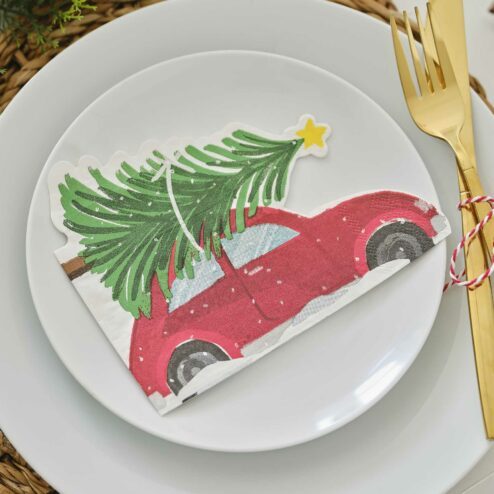 Papierservietten Auto mit Baum