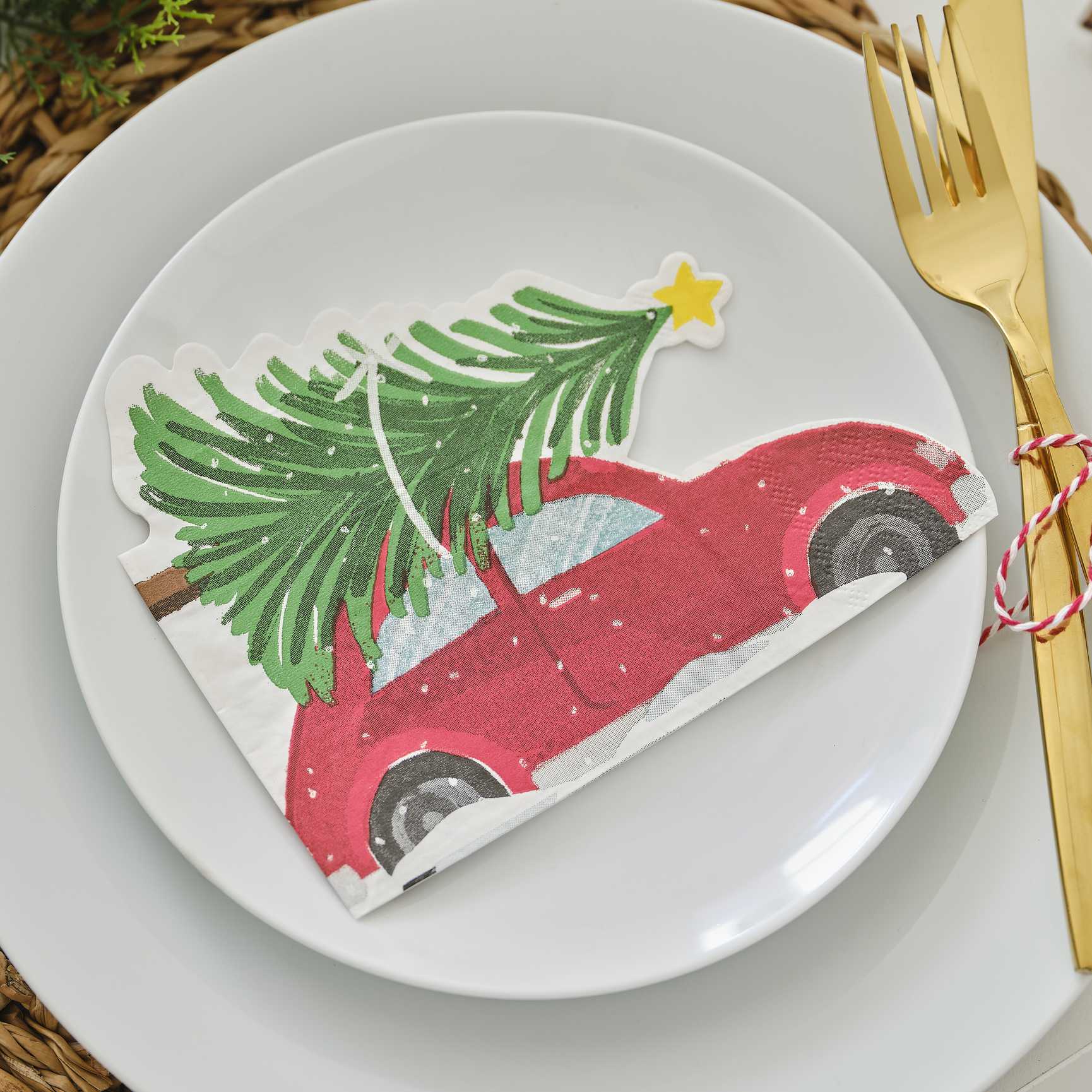Weihnachtspapierservietten Auto mit Baum
