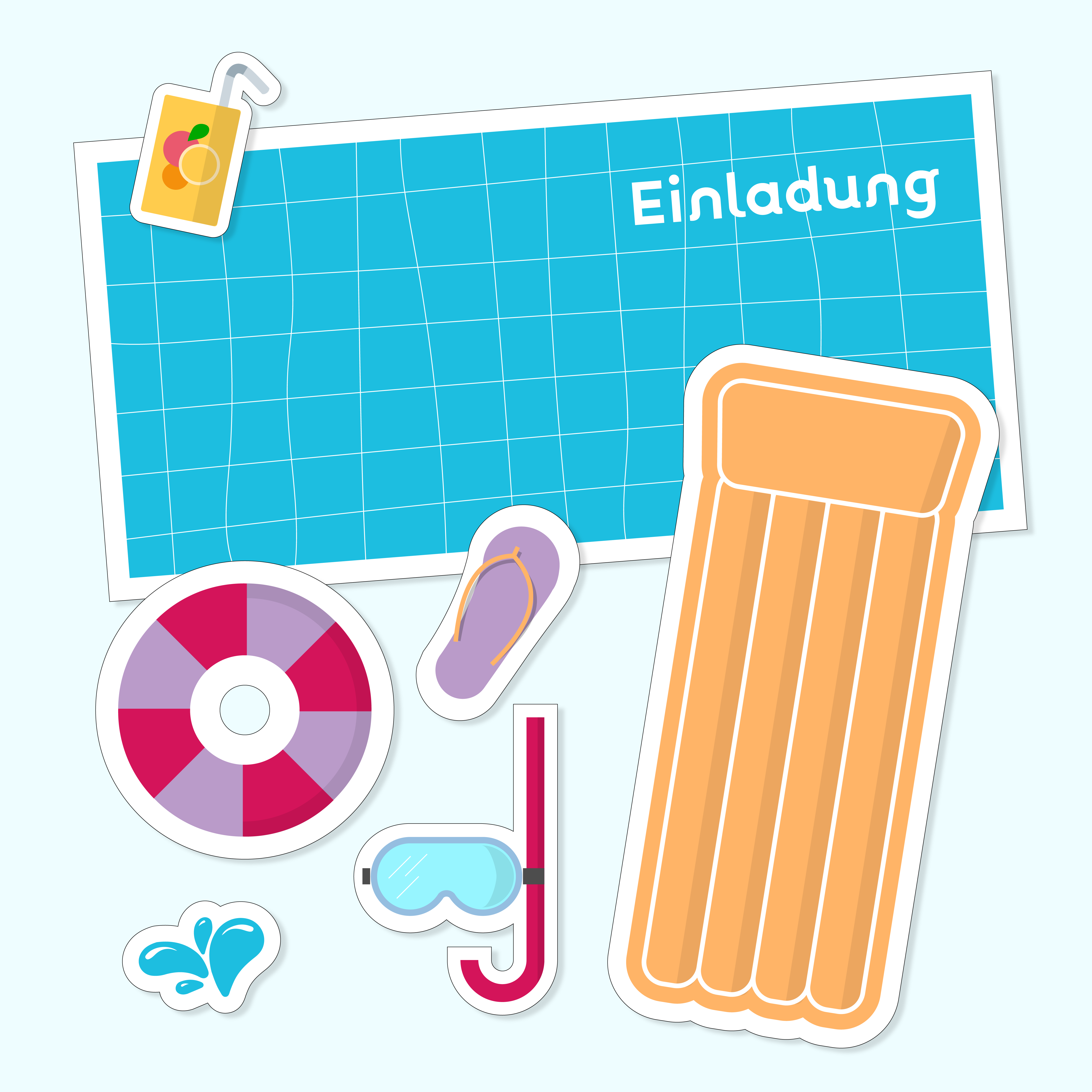 Geburtstagseinladung Schwimmbad + Muffinstecker zum selbst ausdrucken