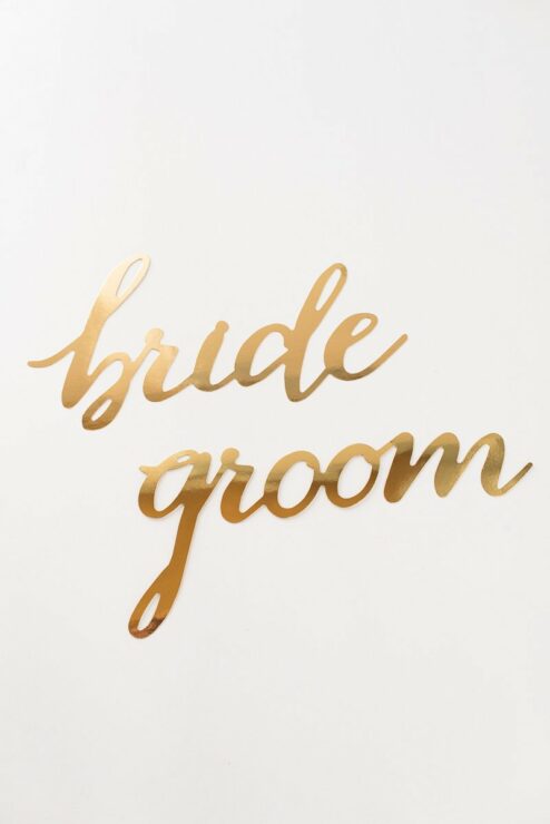 Bride und Groom Schriftzug Gold